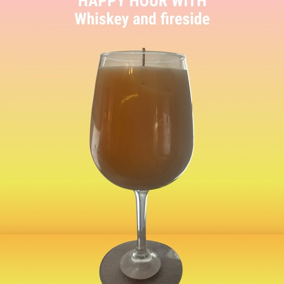 Happy hour whisky and fireside reusable Wine Glass Candle 16 oz handmade - Picture 1 of 4
